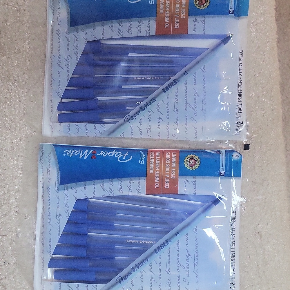 Papermate medium 1.2 mm  blue eagle ball point pens lot of 2 each 12  new sealed